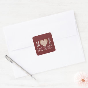 Pegatina Cuadrada Save Date Love Heart Bride Groom Romantic