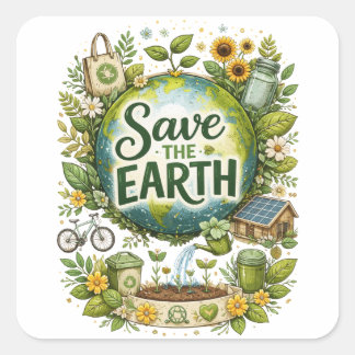 Pegatina Cuadrada Save the Earth – Eco Sticker