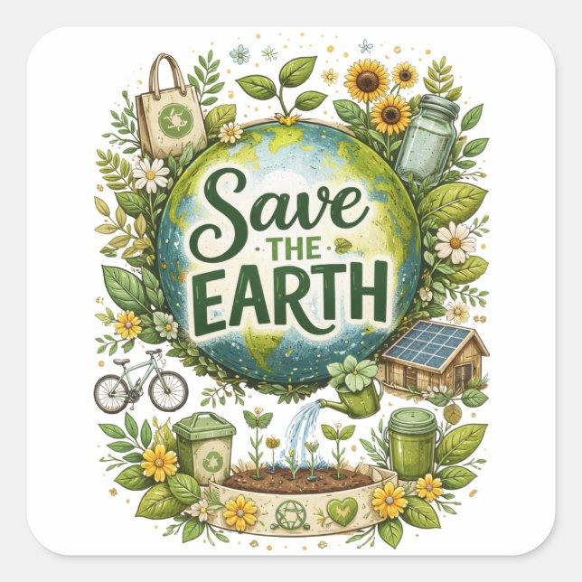 Pegatina Cuadrada Save the Earth – Eco Sticker (Anverso)