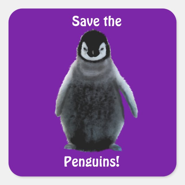 Pegatina Cuadrada SAVE THE PENGUINS Wildlife Support Pegatinas (Anverso)