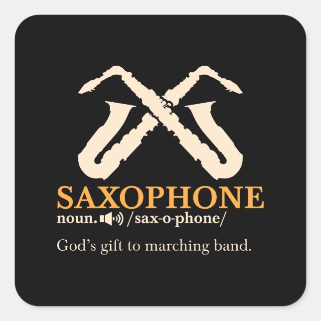 Pegatina Cuadrada Saxofón - Definición de saxofón (Anverso)
