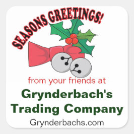 Pegatina Cuadrada Sazons Greetings Jingle Bells y Holly
