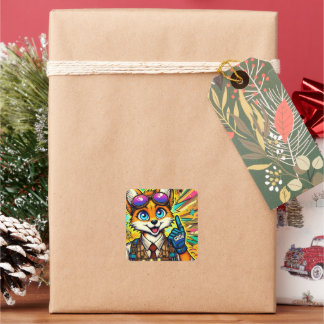 Pegatina Cuadrada SBD6 Ah-Ha Fox