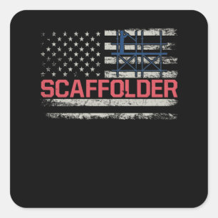 Pegatina Cuadrada Scaffolder USA Flag Scaffolding Builder