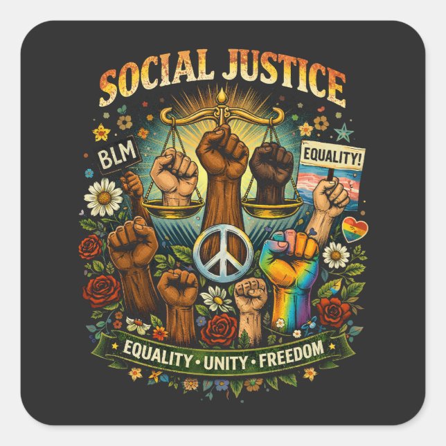 Pegatina Cuadrada Scales of Justice (Anverso)