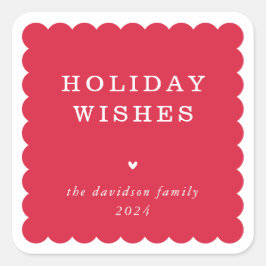 Pegatina Cuadrada SCALLOP EDGE moderno lindo borde festivo rojo