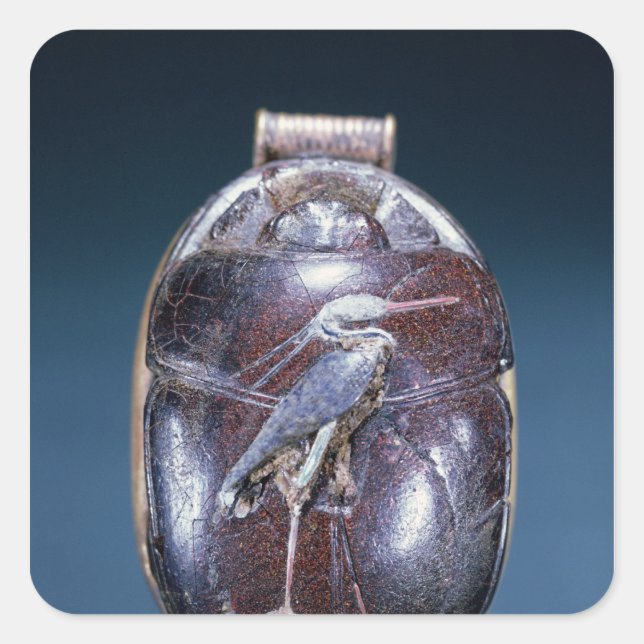 Pegatina Cuadrada Scarab con garza, desde la Tumba de Tutankhamun (Anverso)