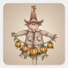 Pegatina Cuadrada SCARECROW & PUMPKIN GARLAND por SHARON SHARPE