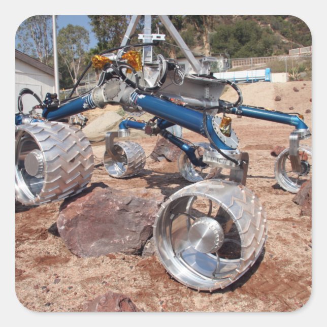 Pegatina Cuadrada Scarecrow, un modelo de pruebas de movilidad (Anverso)