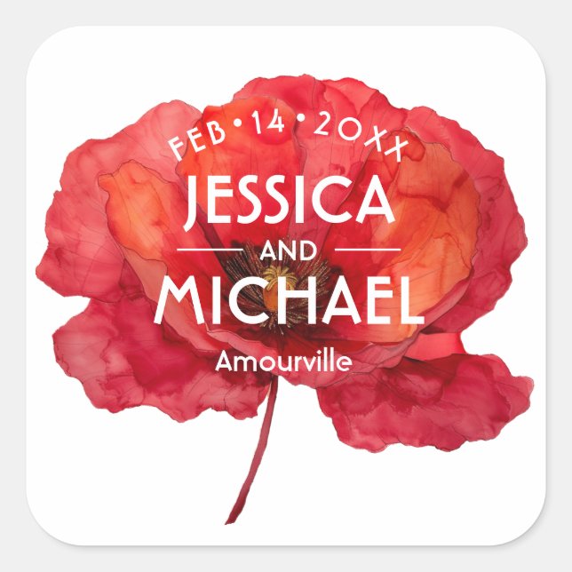 Pegatina Cuadrada Scarlet Petal Elegance (Anverso)