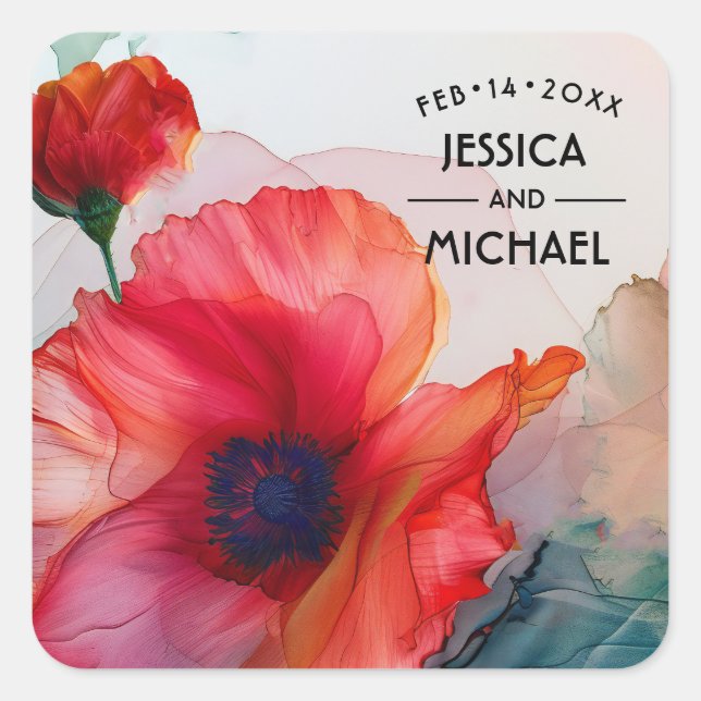 Pegatina Cuadrada Scarlet Petal Elegance (Anverso)