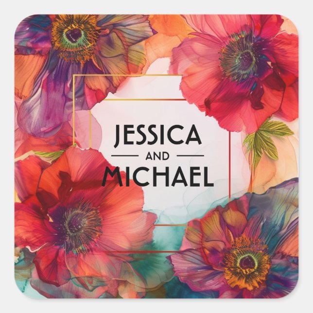 Pegatina Cuadrada Scarlet Petal Elegance (Anverso)