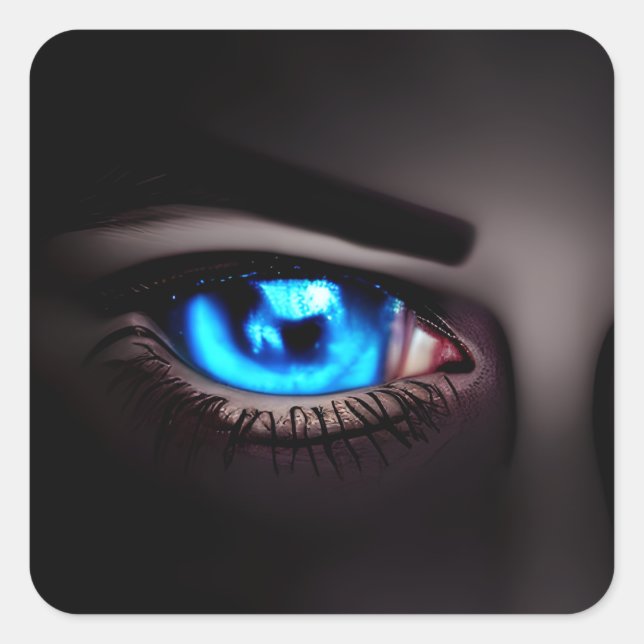 Pegatina Cuadrada Scary Blue Eye Spooky Halloween (Anverso)