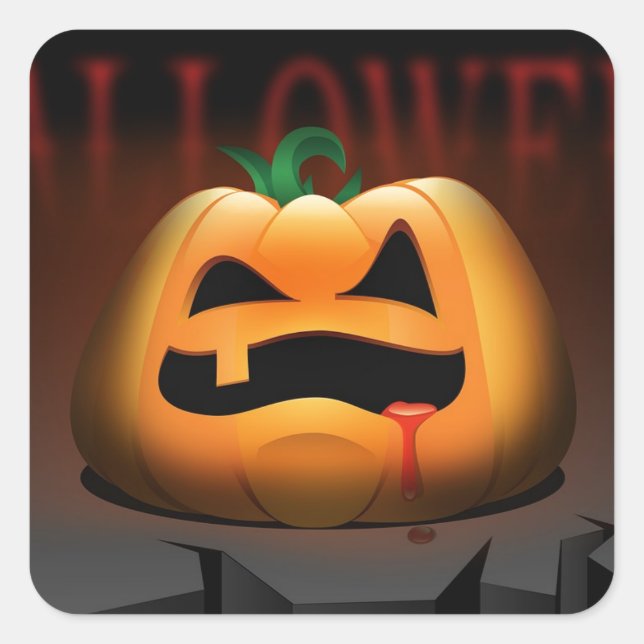 Pegatina Cuadrada Scary Halloween One Tooth Pumpkin (Anverso)