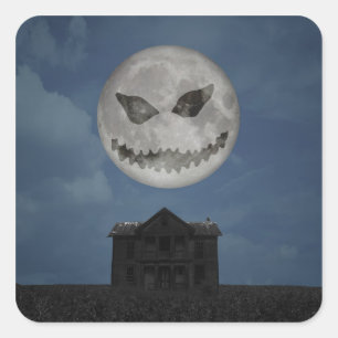 Pegatina Cuadrada Scary Jack O Lantern Halloween Moon