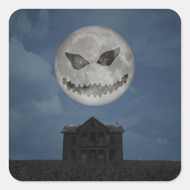 Pegatina Cuadrada Scary Jack O Lantern Halloween Moon (Anverso)