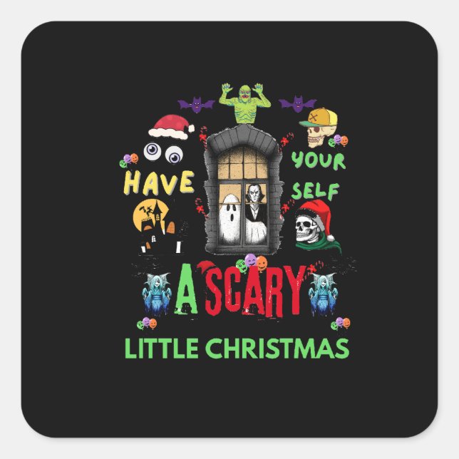 Pegatina Cuadrada Scary Little Christmas Horror Holiday Design  (Anverso)