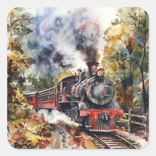 Pegatina Cuadrada Scenic Landscape with Train (Anverso)