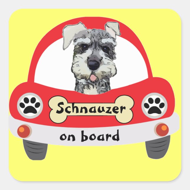 Pegatina Cuadrada Schnauzer a bordo (Anverso)