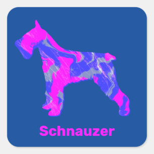 Pegatina Cuadrada Schnauzer Dog Silhouette Crazy Hot Pink