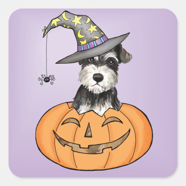 Pegatina Cuadrada Schnauzer en miniatura de Halloween (Anverso)