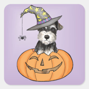 Pegatina Cuadrada Schnauzer miniatura de Halloween