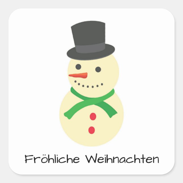 Pegatina Cuadrada Schneemann Fröhliche Weihnachten (Anverso)