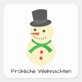 Pegatina Cuadrada Schneemann Fröhliche Weihnachten