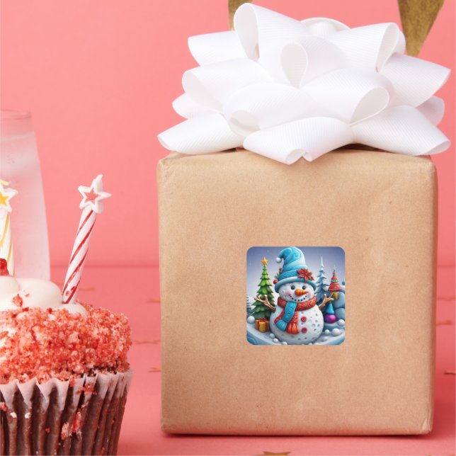 Pegatina Cuadrada Schneemann in Winterlandschaft -  (Fiesta)