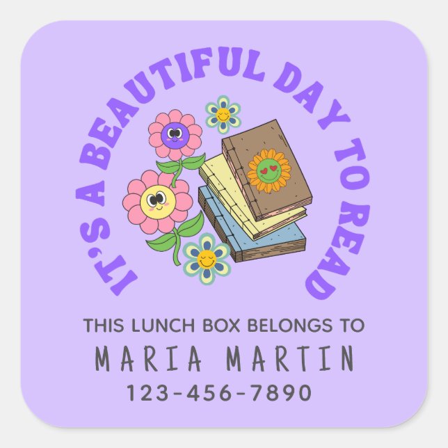 Pegatina Cuadrada School Reading Name This Lunch Box Belongs To   (Anverso)