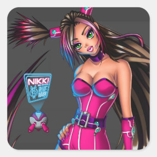 Pegatina Cuadrada Sci Fi Anime Chica Nikki