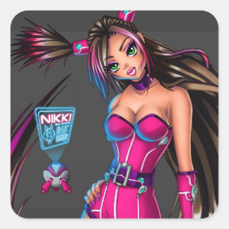 Pegatina Cuadrada Sci Fi Anime Chica Nikki