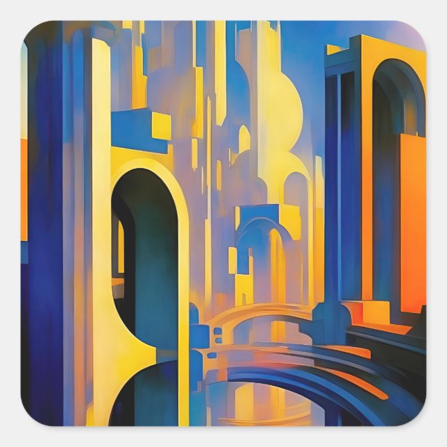 Pegatina Cuadrada SCI-FI Ciudad futurista (Anverso)