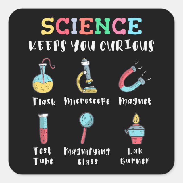 Pegatina Cuadrada Science keeps you curious (Anverso)