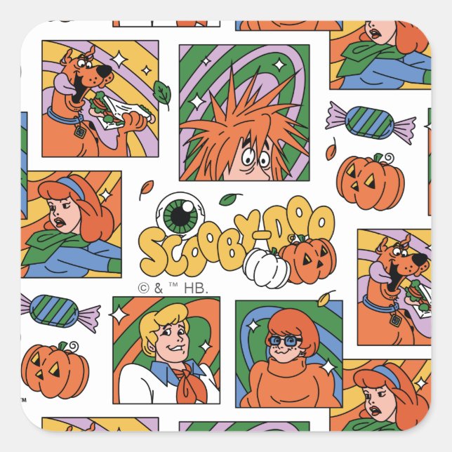 Pegatina Cuadrada Scooby-Doo Halloween Photos Pattern (Anverso)