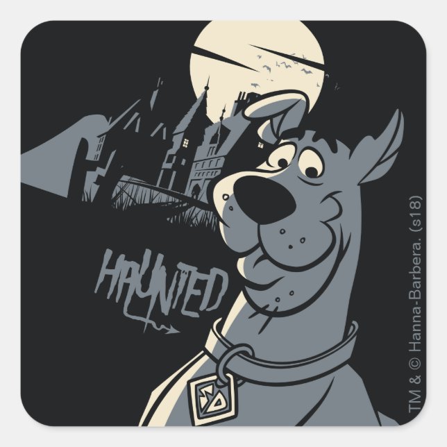 Pegatina Cuadrada Scooby-Doo Noir Haunted Mansion Graphic (Anverso)