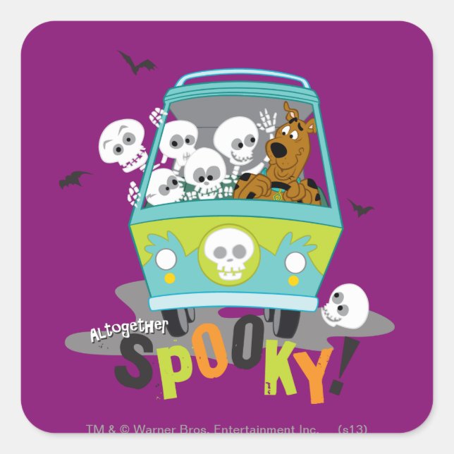 Pegatina Cuadrada Scooby-Doo Spooky Mystery Machine (Anverso)