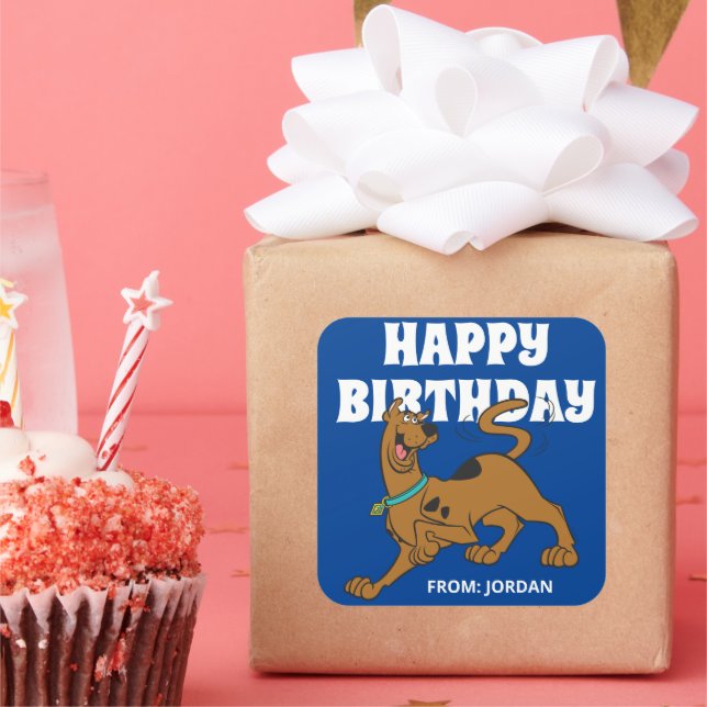 Pegatina Cuadrada Scooby-Doo Tail Wag | Cumpleaños feliz (Fiesta)