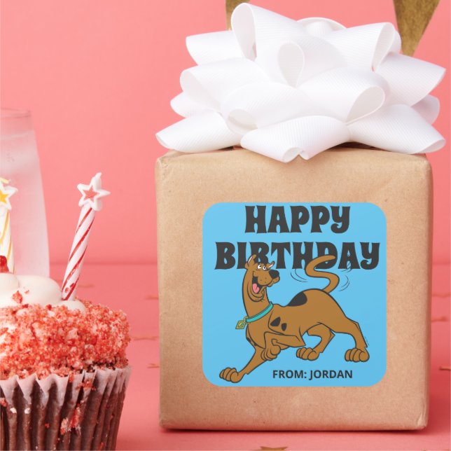 Pegatina Cuadrada Scooby-Doo Tail Wag | Cumpleaños feliz (Fiesta)