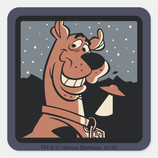 Pegatina Cuadrada Scooby-Doo With UFO (Anverso)