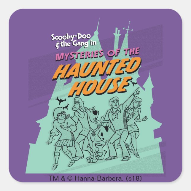 Pegatina Cuadrada Scooby-Doo y la pandilla "casa embrujada" (Anverso)