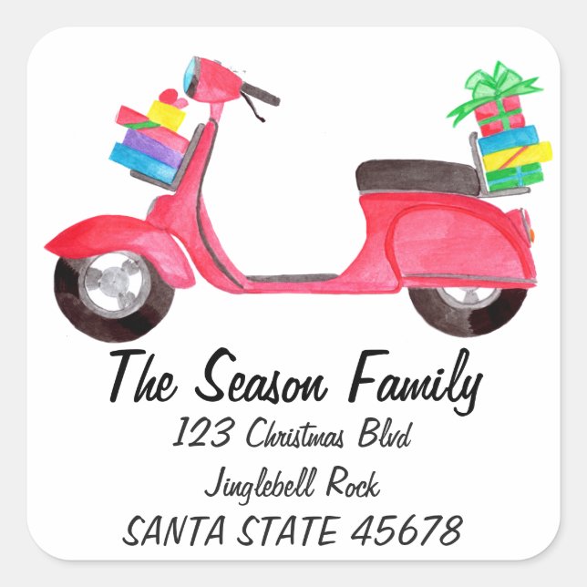 Pegatina Cuadrada Scooter con Navidades (Anverso)