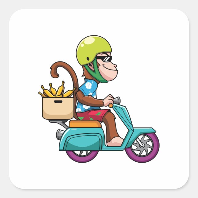 Pegatina Cuadrada scooter de mono (Anverso)
