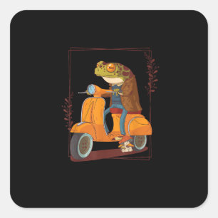 Pegatina Cuadrada Scooter de rana hongo Academia Goblincore