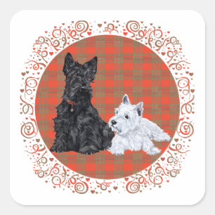 Pegatina Cuadrada Scottie Adulto y Cachorro Westie