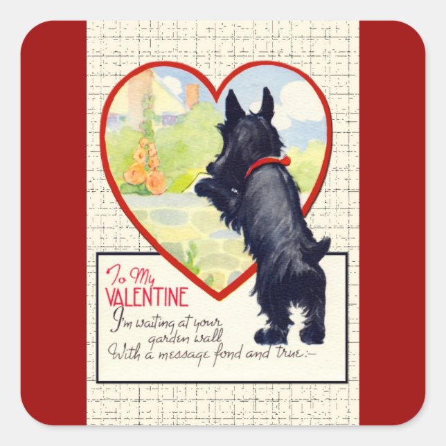 Pegatina Cuadrada Scottie dog Valentine Scottish Terrier (Anverso)