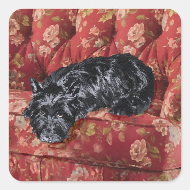 Pegatina Cuadrada Scottie en Silla Roja Grande (Anverso)