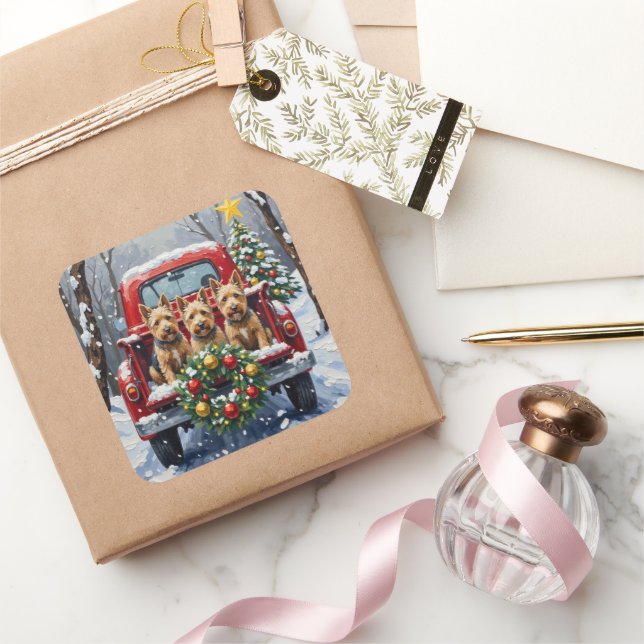 Pegatina Cuadrada Scottish Terrier Christmas Red Truck Holiday (Regalar)