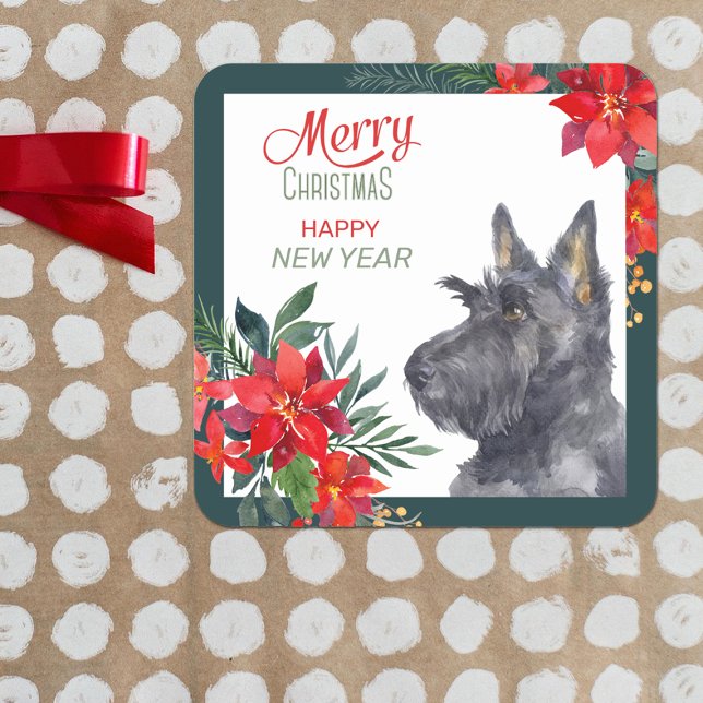 Pegatina Cuadrada Scottish Terrier Dog Poinsettia Bouquet  (Subido por el creador)