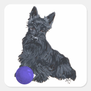 Pegatina Cuadrada Scottish Terrier Play with Me!